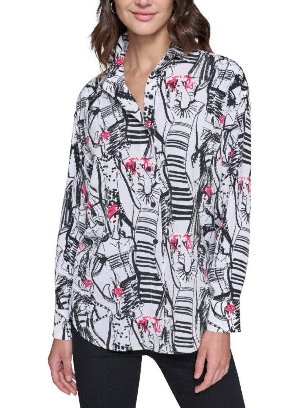 Karl Lagerfeld Paris Women's Size XS Oversize Black Pink White Shirt NEW